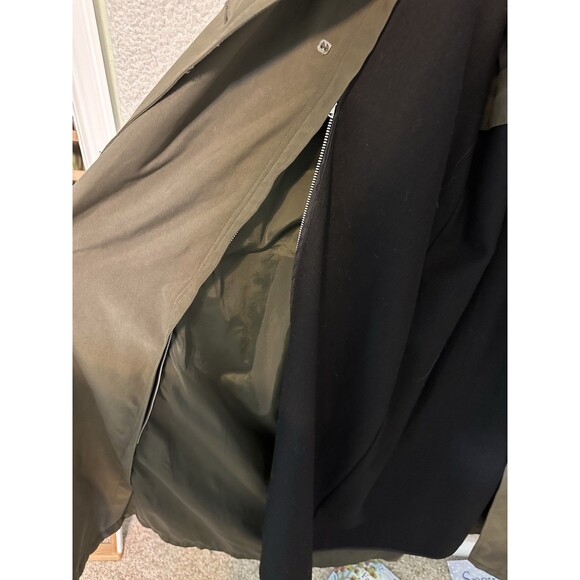 Perusal Trench Coat 46L Green Belted Classic Double Breasted Collared Wool Liner - Picture 12 of 16